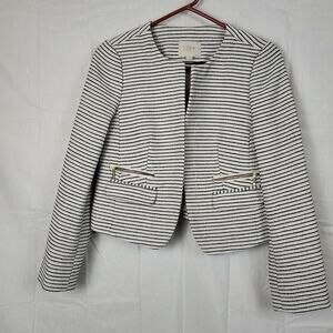 Loft Womens White Black Striped Long Sleeve Open Front Cardigan Sweater‎ Size 6P